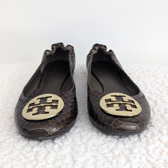Tory Burch Ballet Flats in Brown Snakeskin-Embossed Genuine Leather - Picture 2 of 12